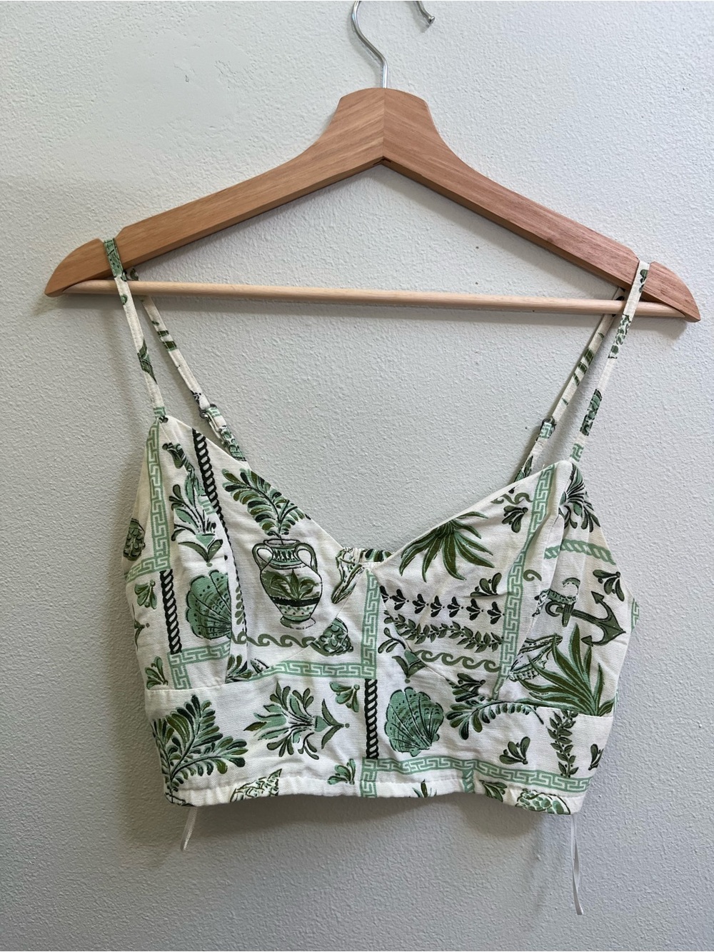 Green Botanical Print Spaghetti-Strap Crop Camisole and matching pants